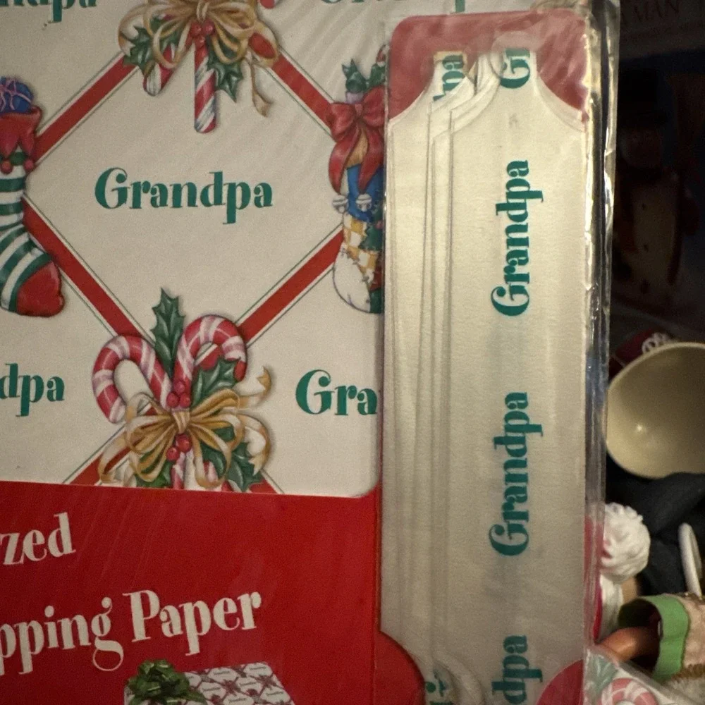 Set Of 3 VTG Christmas HOLIDAY GIFT Wrapping Paper & Pull Bow GRANDPA Stravina‎